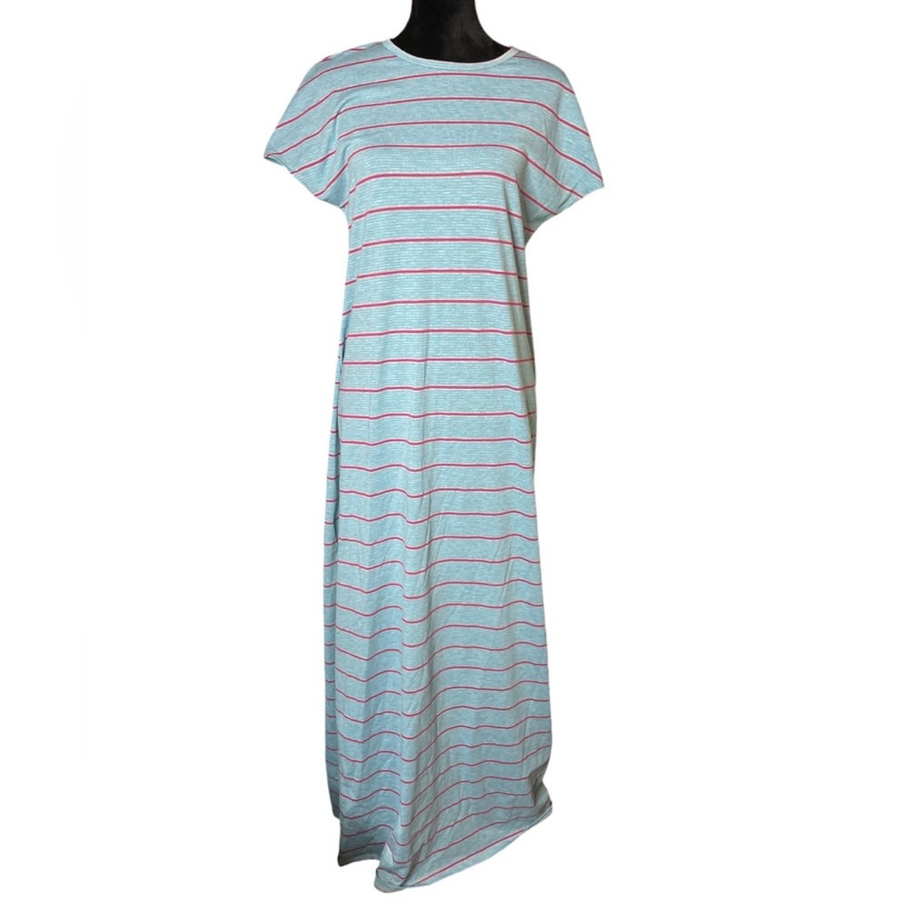 LulaRoe Blue With Pink Stripes Short Sleeve Maxi Dress